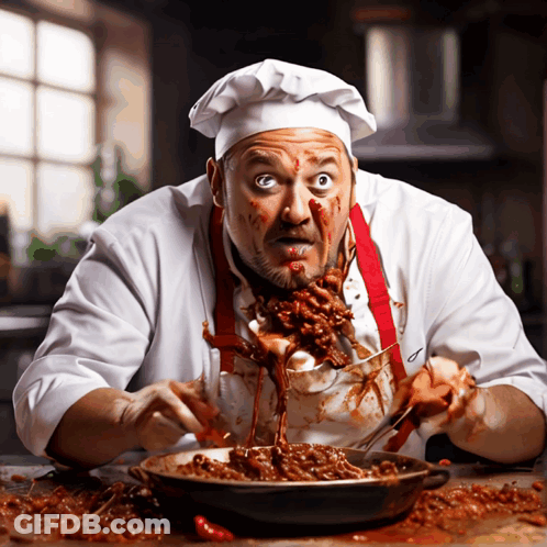 A Chef Is Making A Funny Face While Cooking GIF