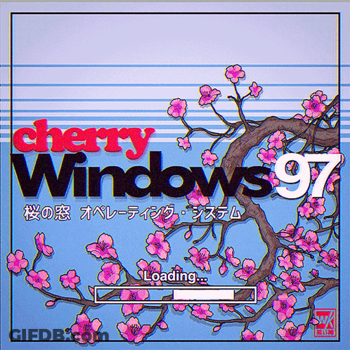 A Cherry Windows 97 Loading Screen With Pink Flowers GIF