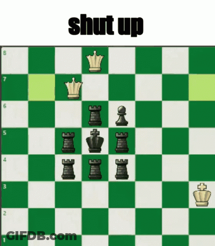 A Chess Board With The Words Shut Up On Top Of It GIF