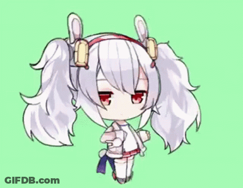 A Chibi Drawing Of A Girl With Long White Hair And Ears . GIF