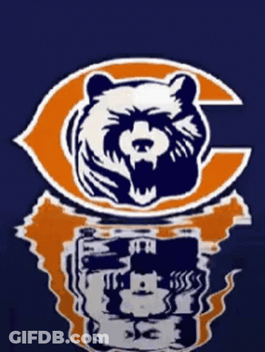 A Chicago Bears Logo Is Reflected In A Glass GIF