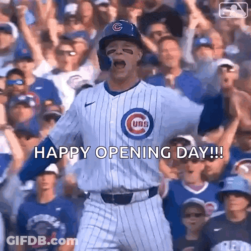 A Chicago Cubs Baseball Player Celebrates A Home Run In Front Of A Crowd GIF