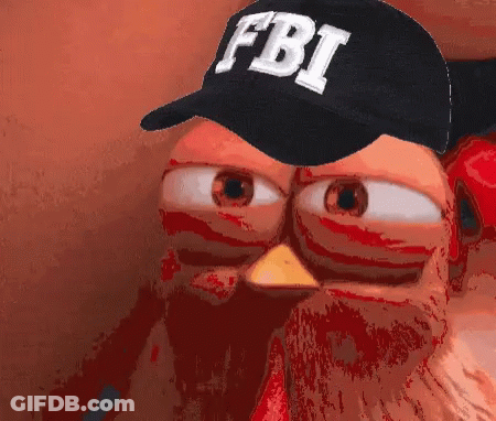 A Chicken Wearing A Fbi Hat With A Red Background GIF