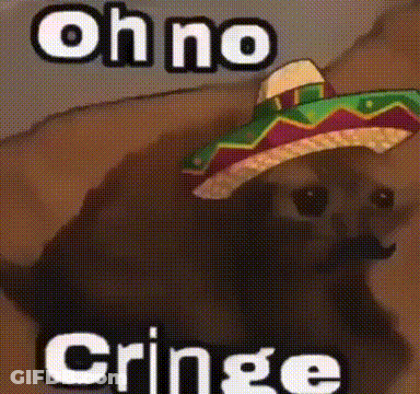 A Chihuahua Wearing A Sombrero With The Words `` Oh No Cringe '' Written On It . GIF