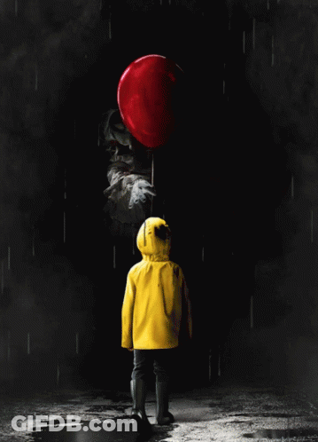 A Child In A Yellow Raincoat Is Holding A Red Balloon In The Rain GIF