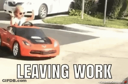 Child Driving Red Toy Car Leaving Work GIF