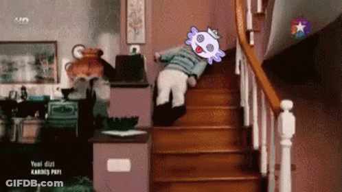 A Child Is Falling Down A Set Of Stairs With The Words Yeni Dizi Kardes Peri In The Corner GIF