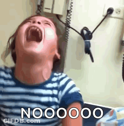 A Child Is Screaming With The Word Nooo On The Bottom GIF