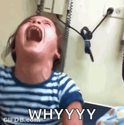 A Child Is Screaming With The Word Whyyy Written On The Bottom GIF