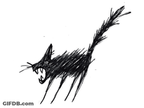 A Child 'S Drawing Of A Cat With Its Mouth Open GIF