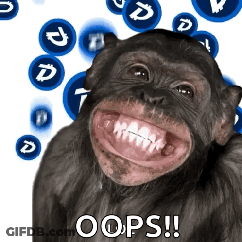 A Chimpanzee With Its Mouth Open And The Words Oops Written Below It GIF