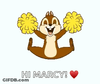 A Chipmunk Is Jumping In The Air While Holding Cheer Pom Poms And Saying Hi Marcy . GIF