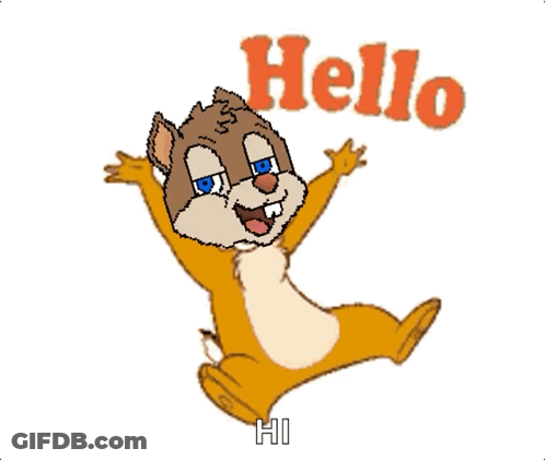 A Chipmunk Is Jumping In The Air With The Words Hello Hi Behind Him GIF