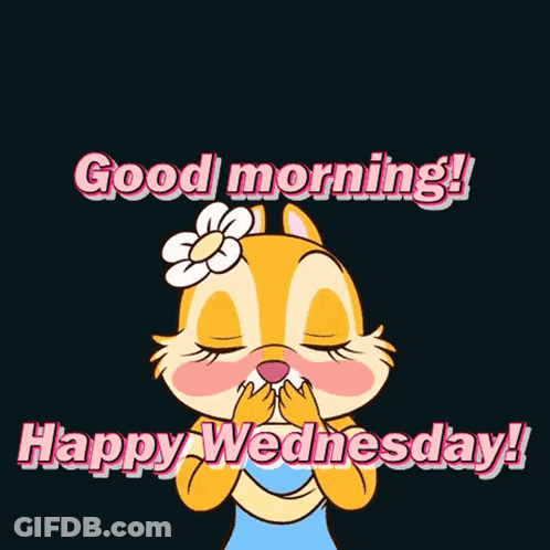 A Chipmunk Is Surrounded By Pink Hearts And Says Good Morning And Happy Wednesday GIF