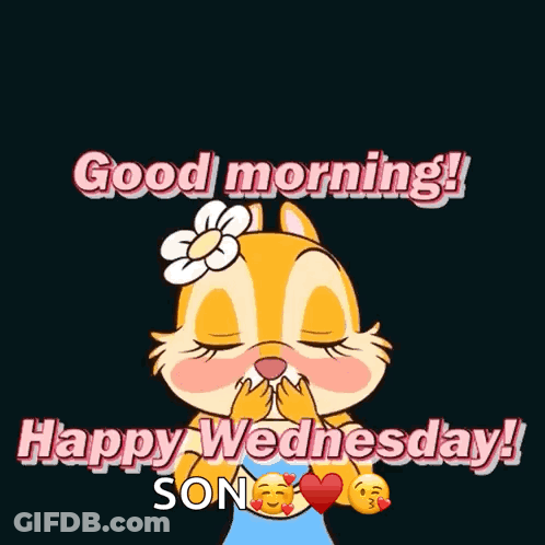 A Chipmunk Is Surrounded By Pink Hearts And Says " Good Morning Happy Wednesday Son " GIF