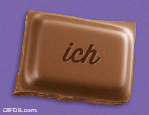 A Chocolate Bar That Says Ich On It GIF