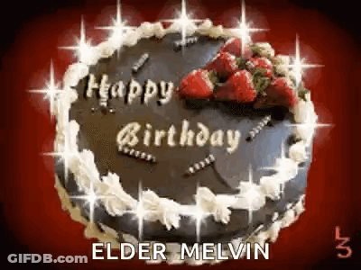 A Chocolate Birthday Cake With Strawberries And Whipped Cream On Top . GIF