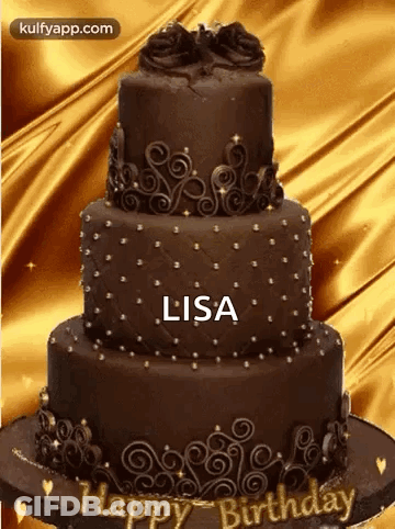 A Chocolate Cake With The Name Lisa On It GIF