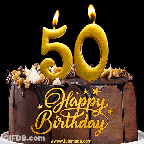 A Chocolate Cake With The Number 50 On Top GIF