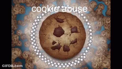 A Chocolate Chip Cookie Surrounded By Other Cookies With The Words Cookie Abuse Below It GIF
