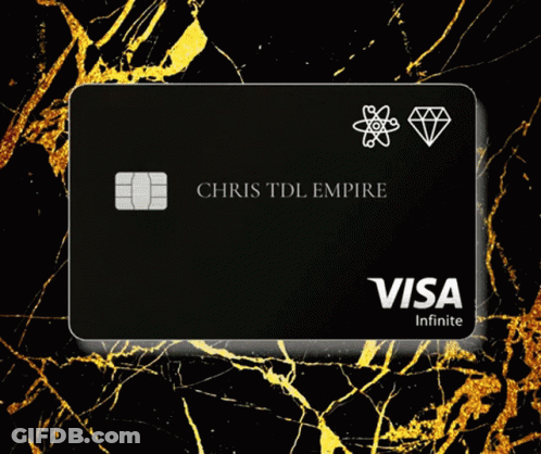 A Chris Tdl Empire Visa Card On A Pink And Black Marble Background GIF