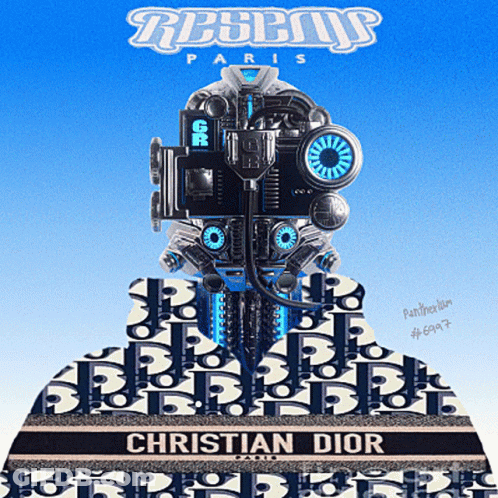 A Christian Dior Poster With A Robot On It GIF