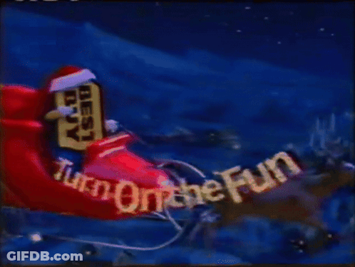 A Christmas Advertisement For Bestbuy.com Shows Santa Claus In A Sleigh GIF