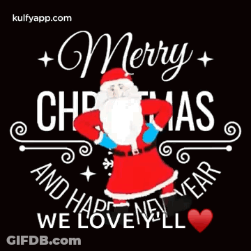 A Christmas And New Year Greeting Card With Santa Claus On A Black Background . GIF
