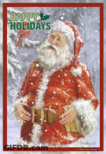 A Christmas Card That Says Happy Holidays With A Picture Of Santa GIF