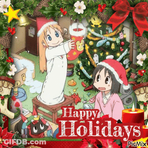Holiday Christmas Card With Anime Girls GIF