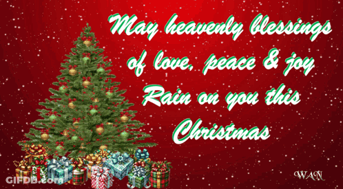 A Christmas Card That Says May Heavenly Blessings Rain On You This Christmas GIF