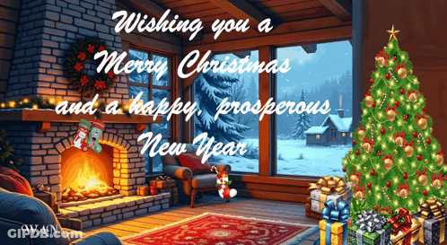 A Christmas Card Wishing You A Merry Christmas And A Happy And Prosperous New Year GIF