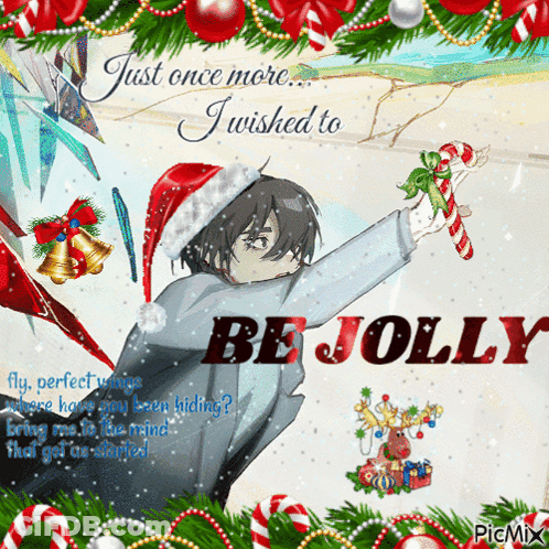 A Christmas Card With A Boy In A Santa Hat Holding A Candy Cane GIF