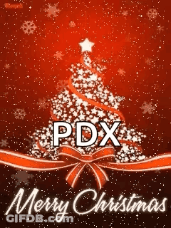 A Christmas Card With A Christmas Tree And The Name Pdx GIF