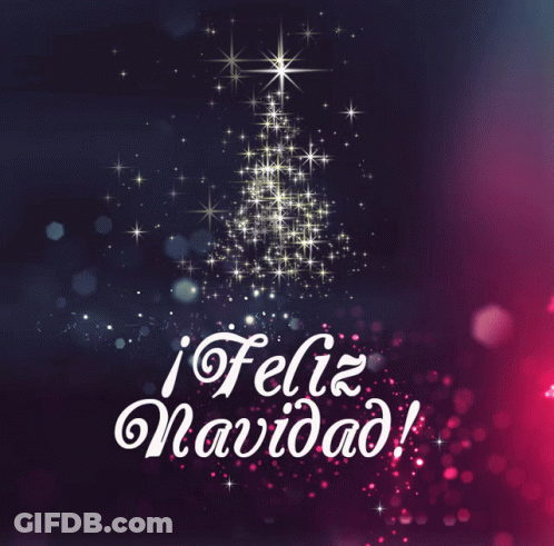 A Christmas Card With A Christmas Tree Made Of Stars And The Words Feliz Navidad GIF