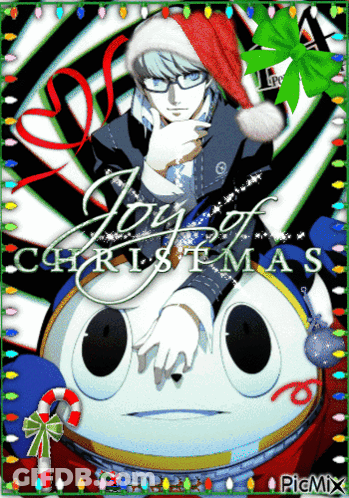 A Christmas Card With A Man In A Santa Hat GIF
