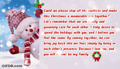 A Christmas Card With A Snowman In The Background GIF