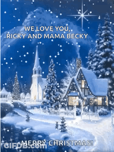 A Christmas Card With A Snowy Scene And The Words Merry Christmas GIF