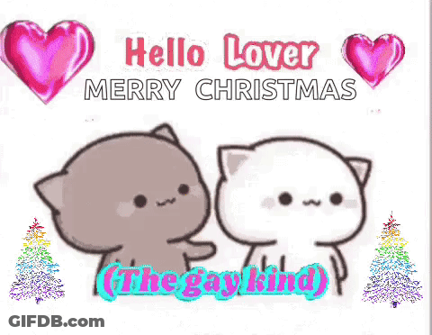 A Christmas Card With Two Cats And The Words Merry Christmas GIF