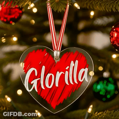 A Christmas Ornament With The Name Glorilla On It GIF