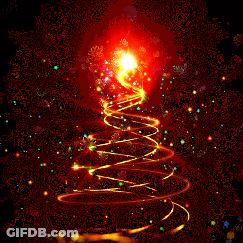 A Christmas Tree Made Out Of Ribbons And Lights GIF