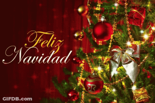 A Christmas Tree With The Words Feliz Navidad On The Bottom GIF