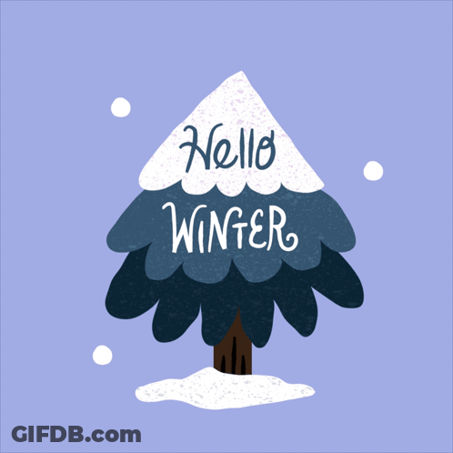 A Christmas Tree With The Words Hello Winter On It GIF