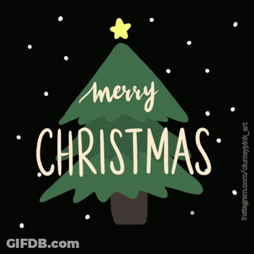 A Christmas Tree With The Words Merry Christmas Written Above It GIF