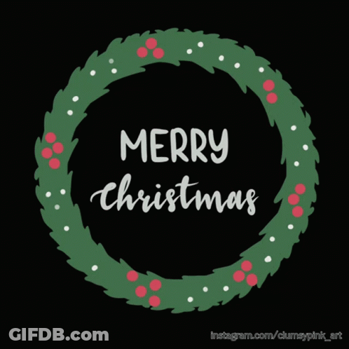 A Christmas Wreath With The Words Merry Christmas In The Middle GIF