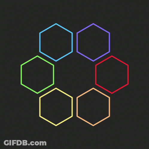 A Circle Of Colored Hexagons On A Dark Background GIF