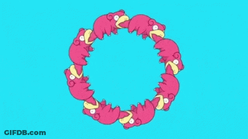 A Circle Of Pink Animals On A Blue Background . GIF