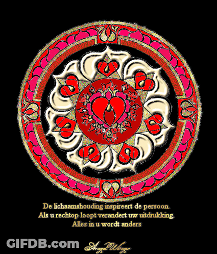 A Circular Design With A Heart In The Center And The Words De Lichaamshouding Inspireert De Persoon GIF