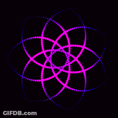 A Circular Pattern Of Pink And Purple Dots On A Dark Background GIF