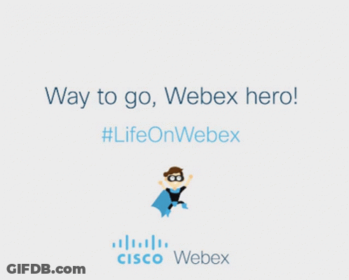 A Cisco Webex Logo With A Cartoon Of A Superhero GIF